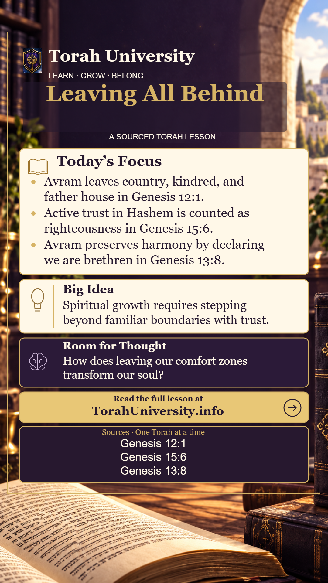 Leaving All Behind, a sourced Torah University lesson