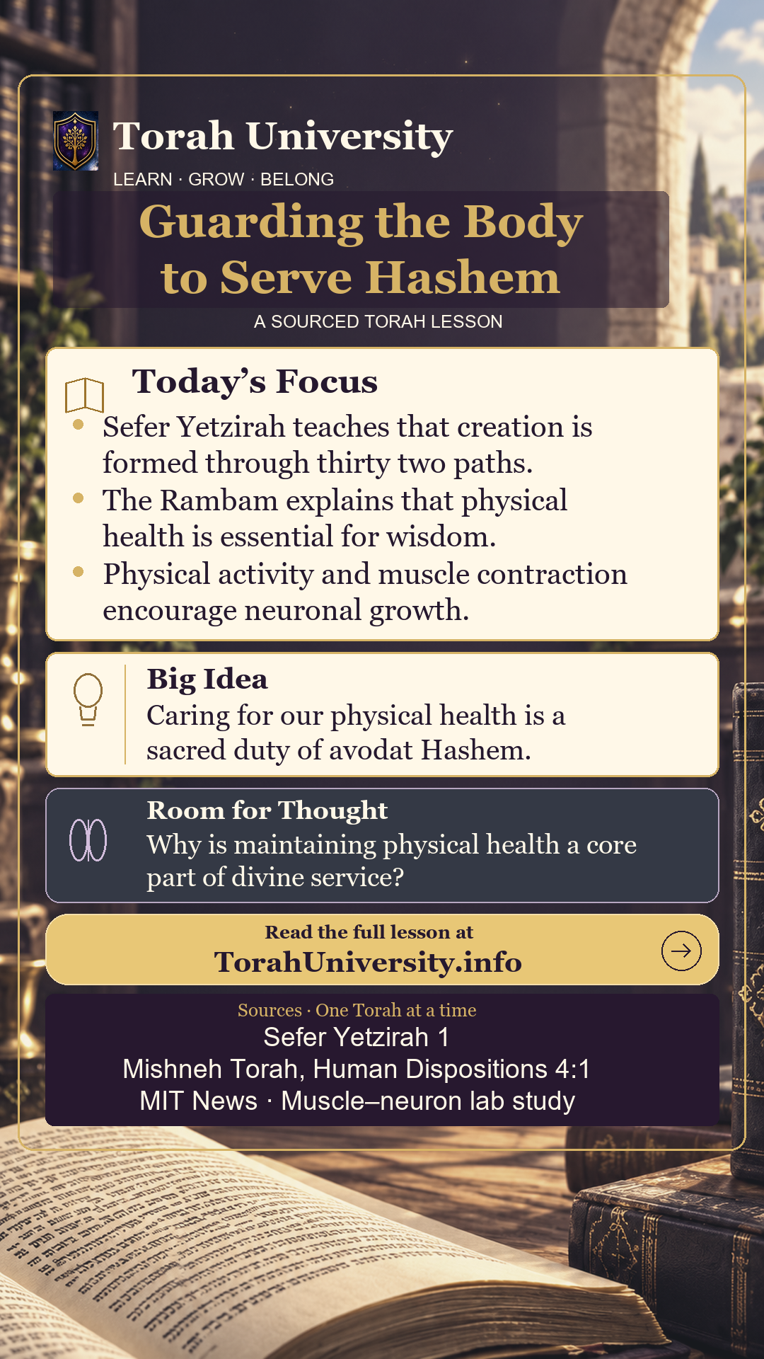 Guarding the Body to Serve Hashem, a sourced Torah University lesson