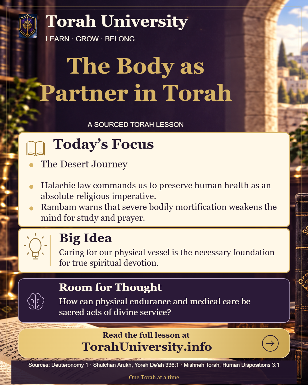 The Body as Partner in Torah, a sourced Torah University lesson