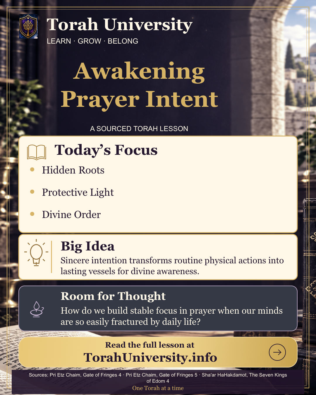 Awakening Prayer Intent, a sourced Torah University lesson