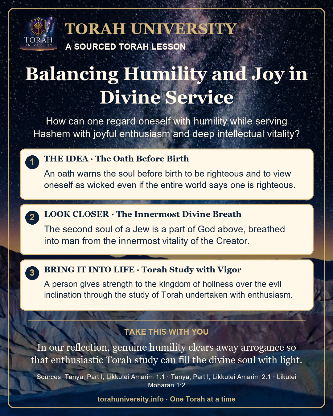 Balancing Humility and Joy in Divine Service, a sourced Torah University lesson